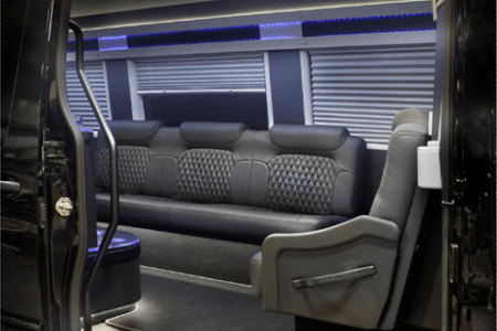 14 passenger Party Bus Sprinter Exterior Looking In